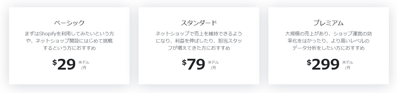 shopifyの料金プラン